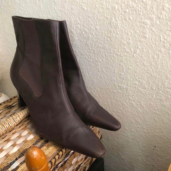 90s Predictions Chocolate Brown genuine leather ankle pointed - Main Image